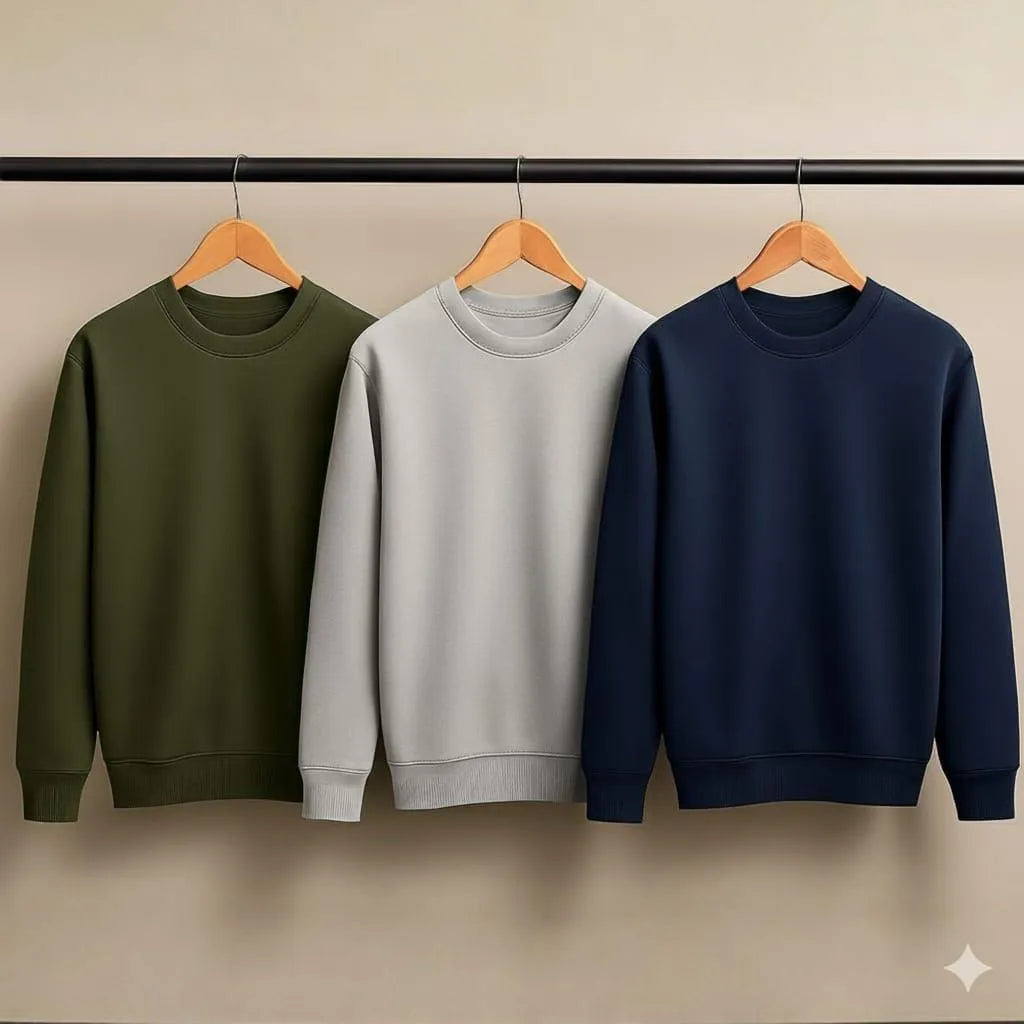 Bundle of 3 Plain Sweatshirts for Men – Comfortable & Casual Essentials
