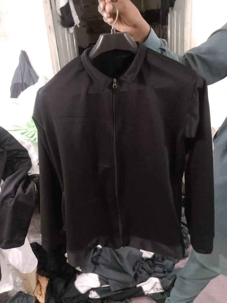 Men’s Black Fleece Jacket – Plain Full Zip Winter Casual Outerwear