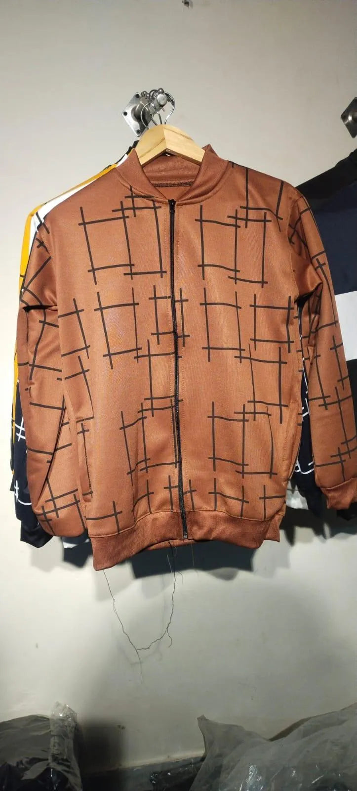 Stylish Brown Sublimation Printed Fleece Jacket for Men – Full Zip Winter Outerwear