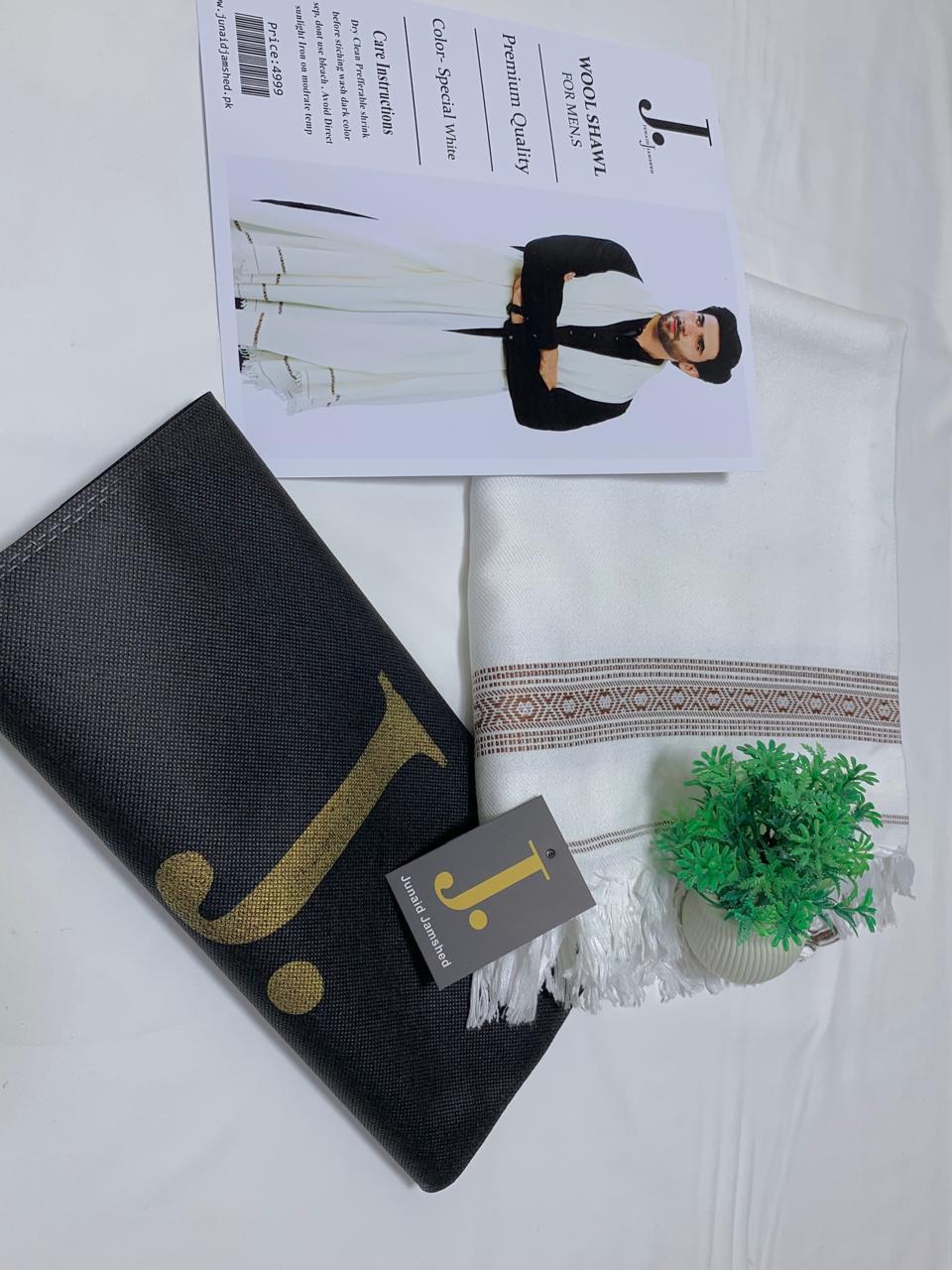 J. 1 Pc Men's Pure Wool Shawl in White