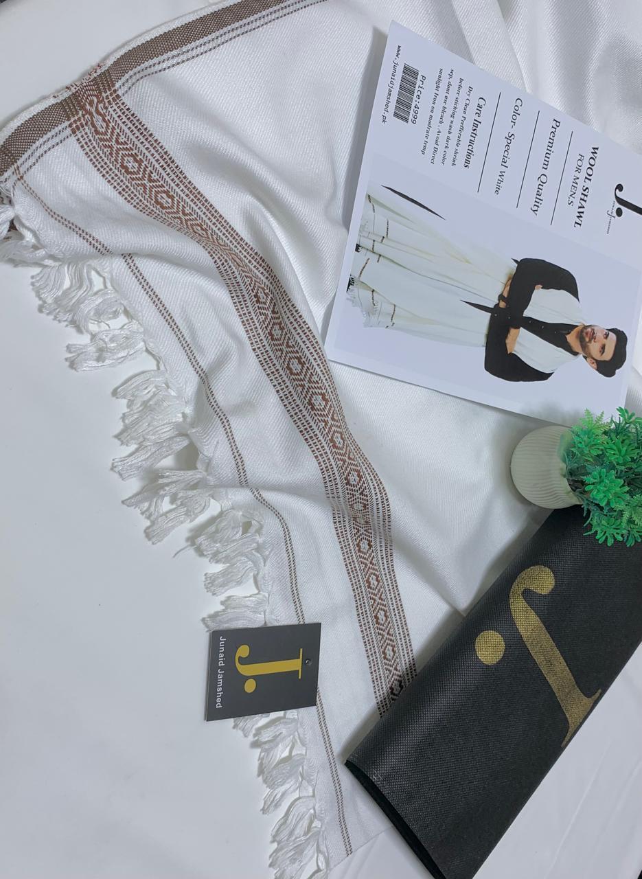 J. 1 Pc Men's Pure Wool Shawl in White