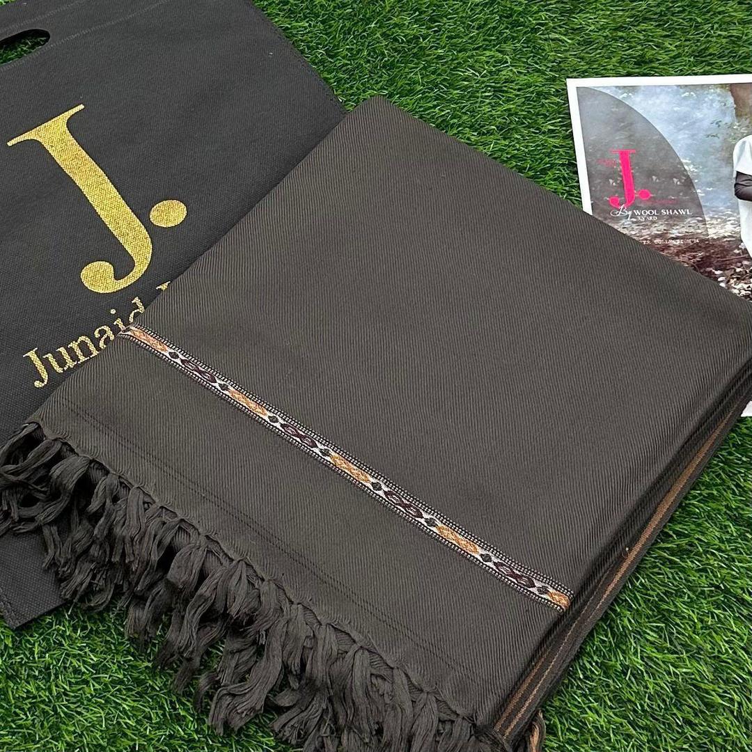 J. Luxurious 1 Pc Grey Wool Shawl - Plain Texture Design