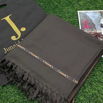 J. Luxurious 1 Pc Grey Wool Shawl - Plain Texture Design