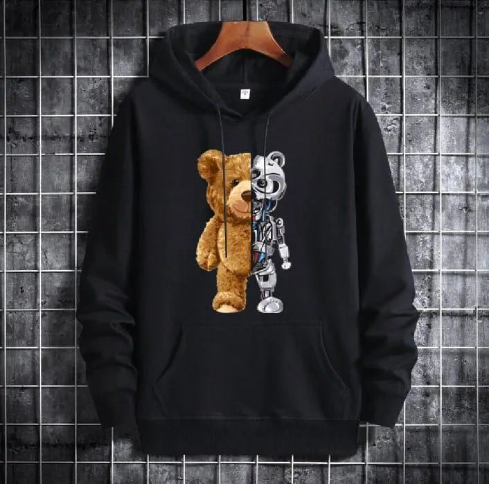 1 Pc Men's Fleece Printed Hoodie – Teddy Printed Black