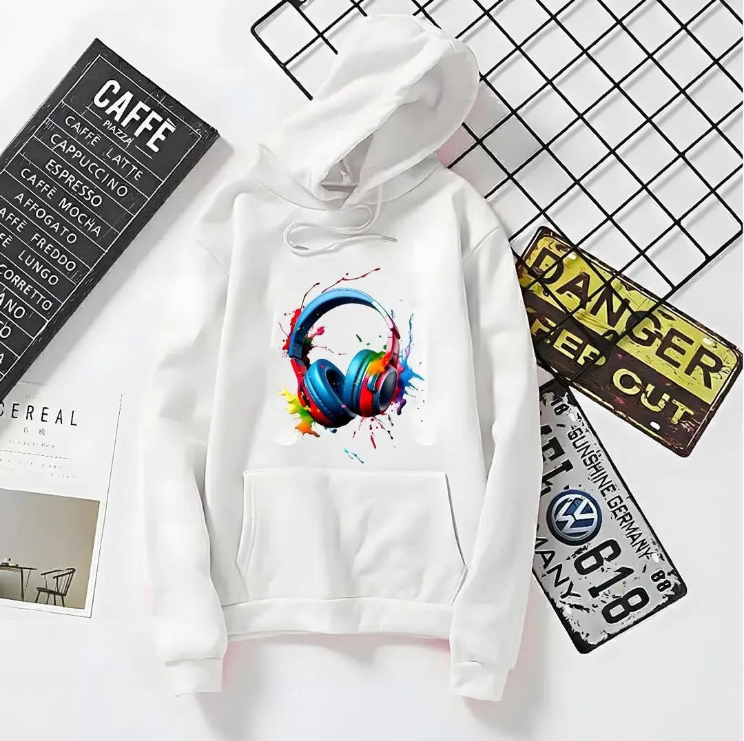 1 Pc Men's Fleece Printed Hoodie – Headphones Print