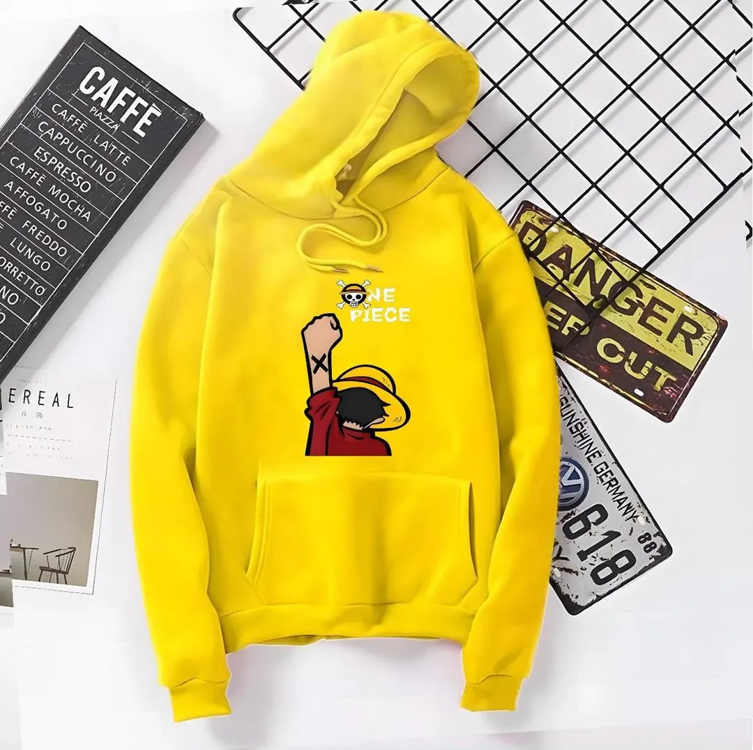 "One Piece" Graphic Fleece Hoodie – Back & Arm Print Streetwear