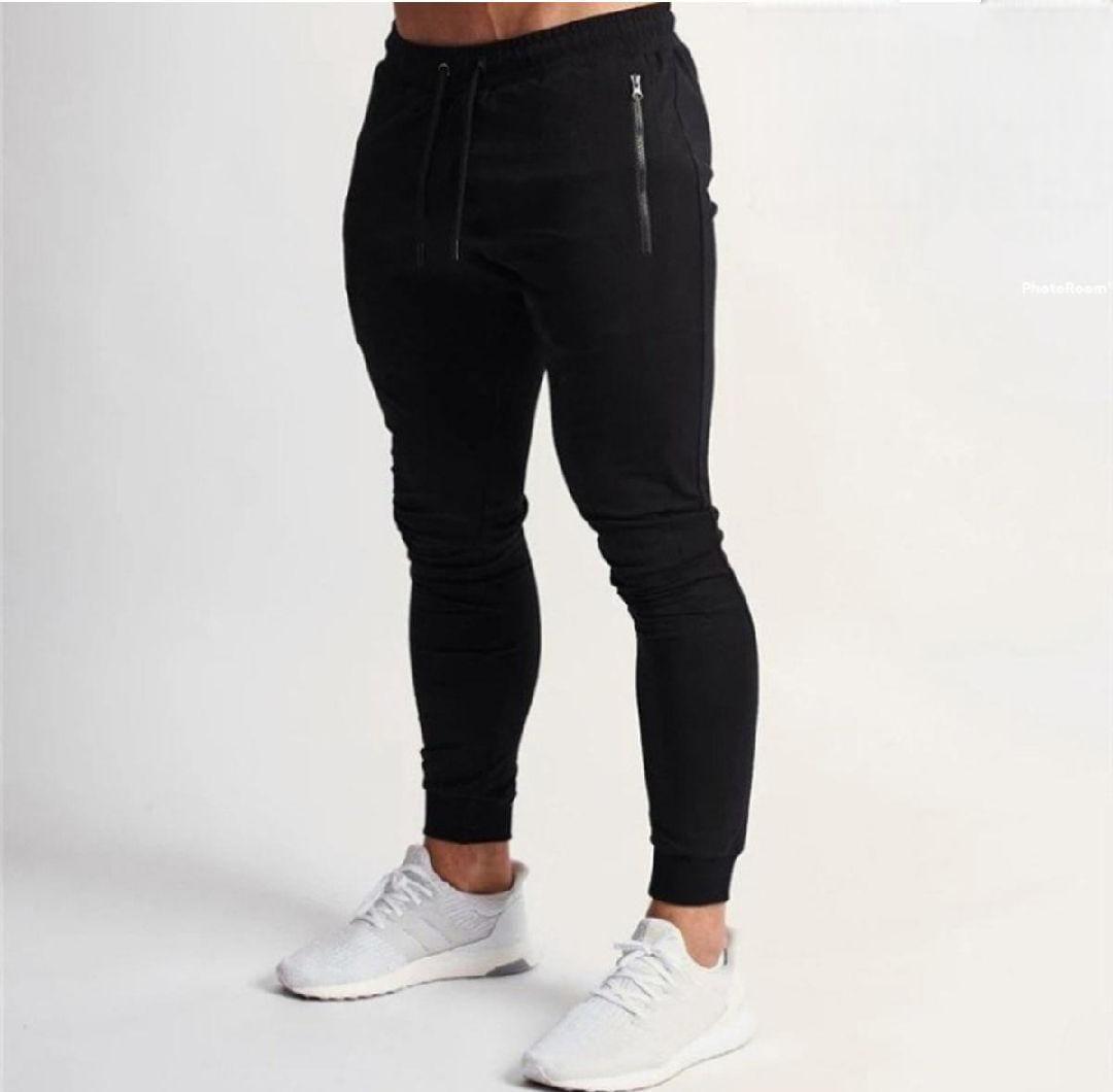 Men's Plain Terry Trousers – Black Comfort Knit for Casual Wear