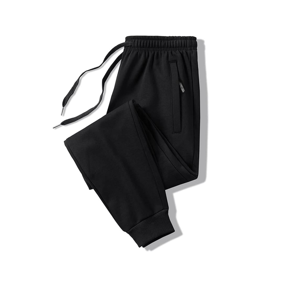Men's Plain Terry Trousers – Black Comfort Knit for Casual Wear