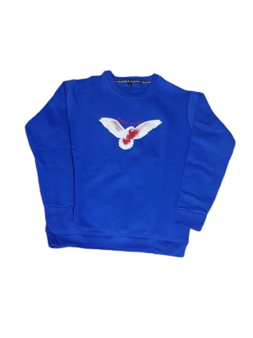 Stylish Blue Cotton Fleece Sweatshirt for Men & Women – Embroidered Design