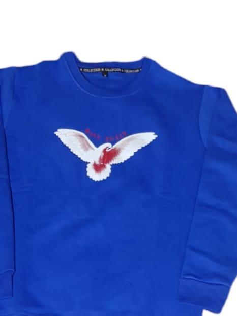 Stylish Blue Cotton Fleece Sweatshirt for Men & Women – Embroidered Design