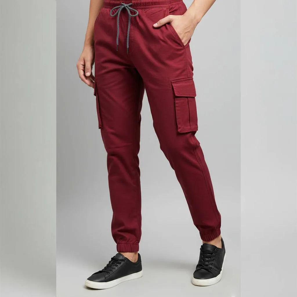 Men's Plain Cotton Trousers – Versatile Maroon Comfort Fit