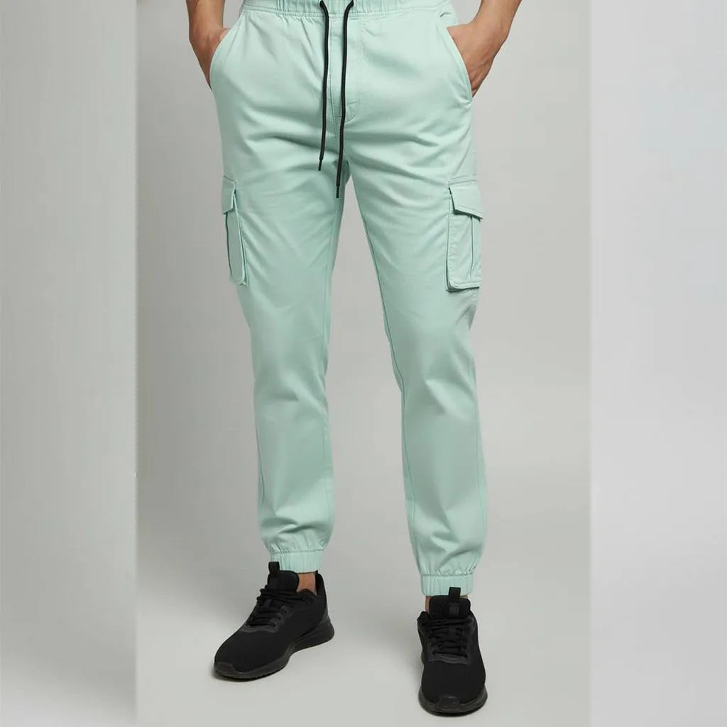 Men's Plain Cotton Trousers – Versatile Sea Green Comfort Fit