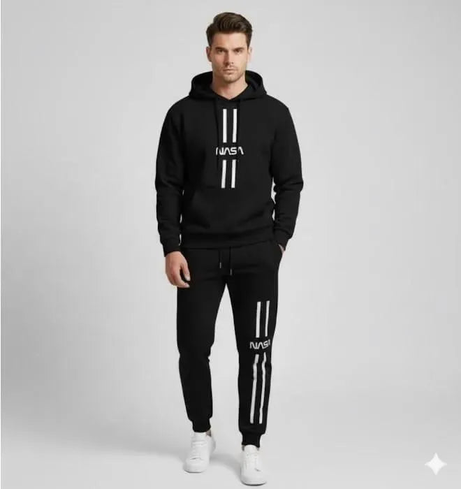 Men’s Printed Polyester Hoodie & Joggers Set – Casual Activewear