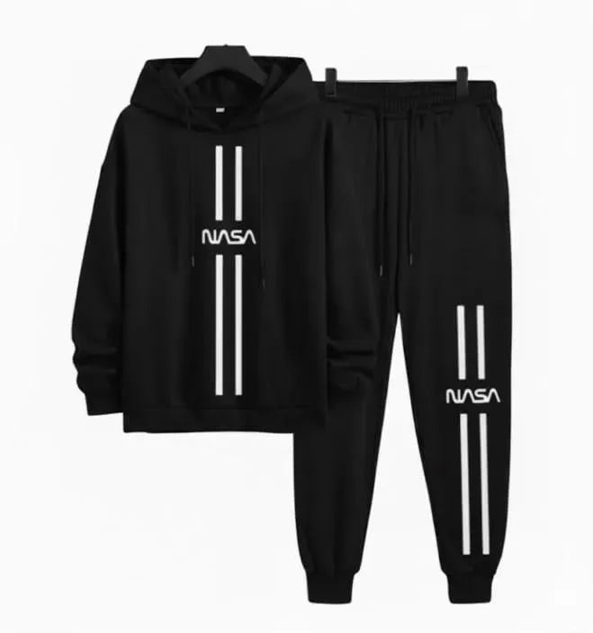 Men’s Printed Polyester Hoodie & Joggers Set – Casual Activewear
