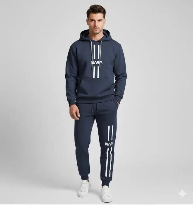 2 Pcs Men's Polyester Printed Hoodie Track Suit