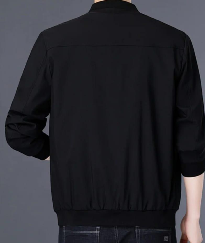 Men’s Black Collared Fleece Jacket – Plain Full Zip Winter Outerwear