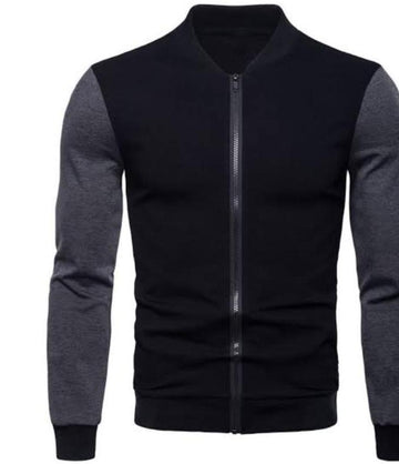 Men’s Polyester Plain Jacket – Full Zip Casual Outerwear in Black or Grey