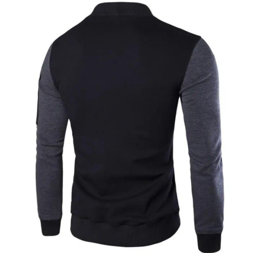 Men’s Polyester Plain Jacket – Full Zip Casual Outerwear in Black or Grey