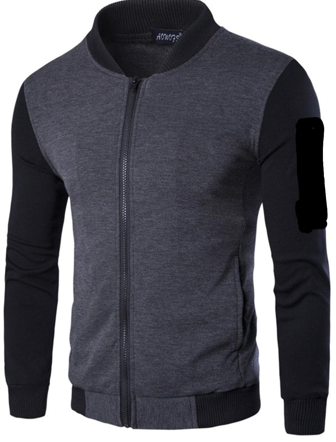 Men’s Grey Polyester Jacket – Plain Pattern Full Zip Casual Wear