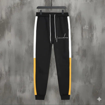 Men's Dri-Fit Performance Trousers – Black with Yellow & White Side Stripes