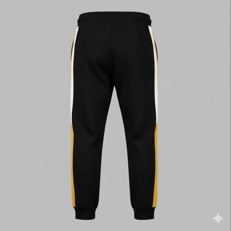 Men's Dri-Fit Performance Trousers – Black with Yellow & White Side Stripes
