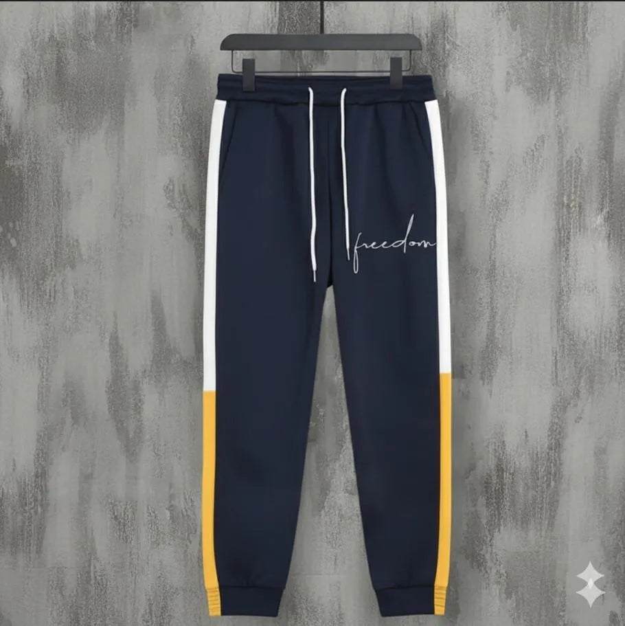 Men's Dri-Fit Performance Trousers – Dark Blue with Yellow & White Side Stripes