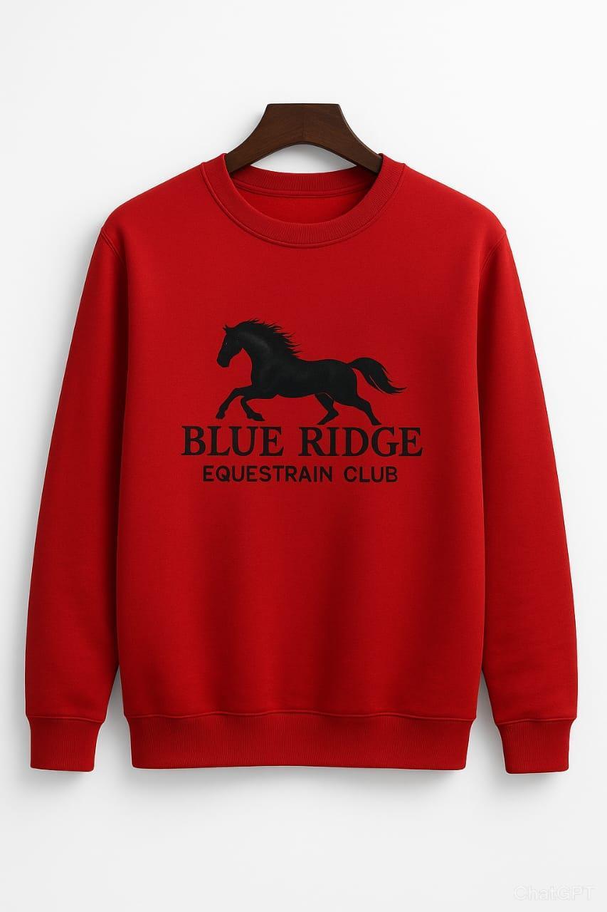 Men’s Fleece Embroidered Sweatshirt – Round Neck, Red, 1 Pc