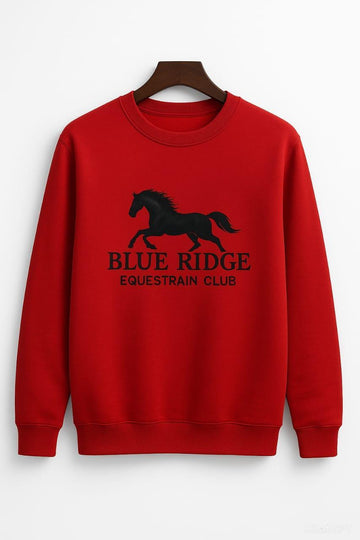 Men’s Fleece Embroidered Sweatshirt – Round Neck, Red, 1 Pc