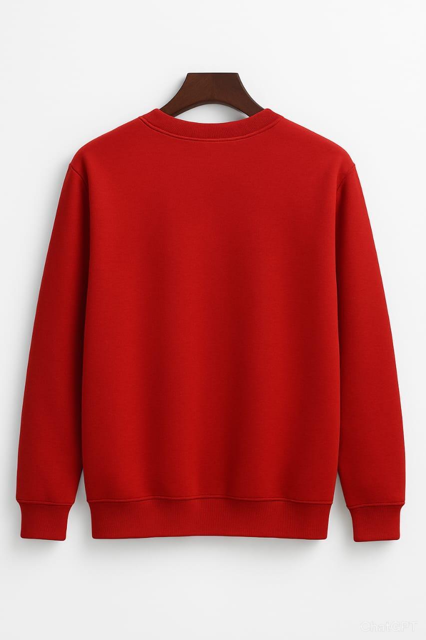 Men’s Fleece Embroidered Sweatshirt – Round Neck, Red, 1 Pc