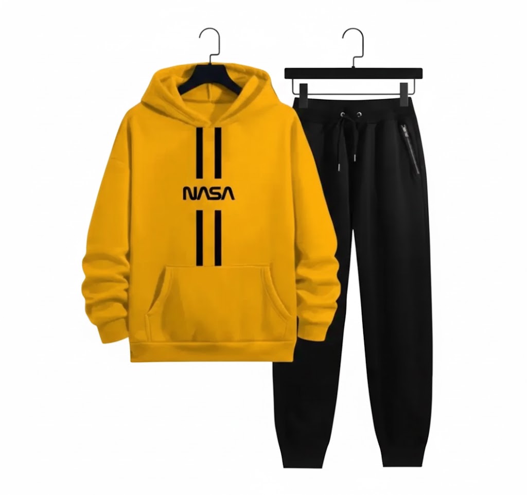 Men’s Fleece Printed Hoodie Track Suit – Warm & Stylish Casual Set