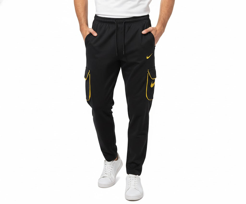 Men's Heavyweight Cotton Plain Cargo Pants – Durable Black (270 GSM)