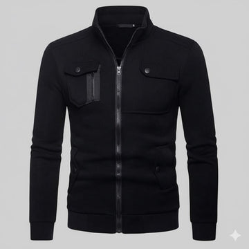 1 Pc Men's Stitched Fleece Zipper Jacket, Black