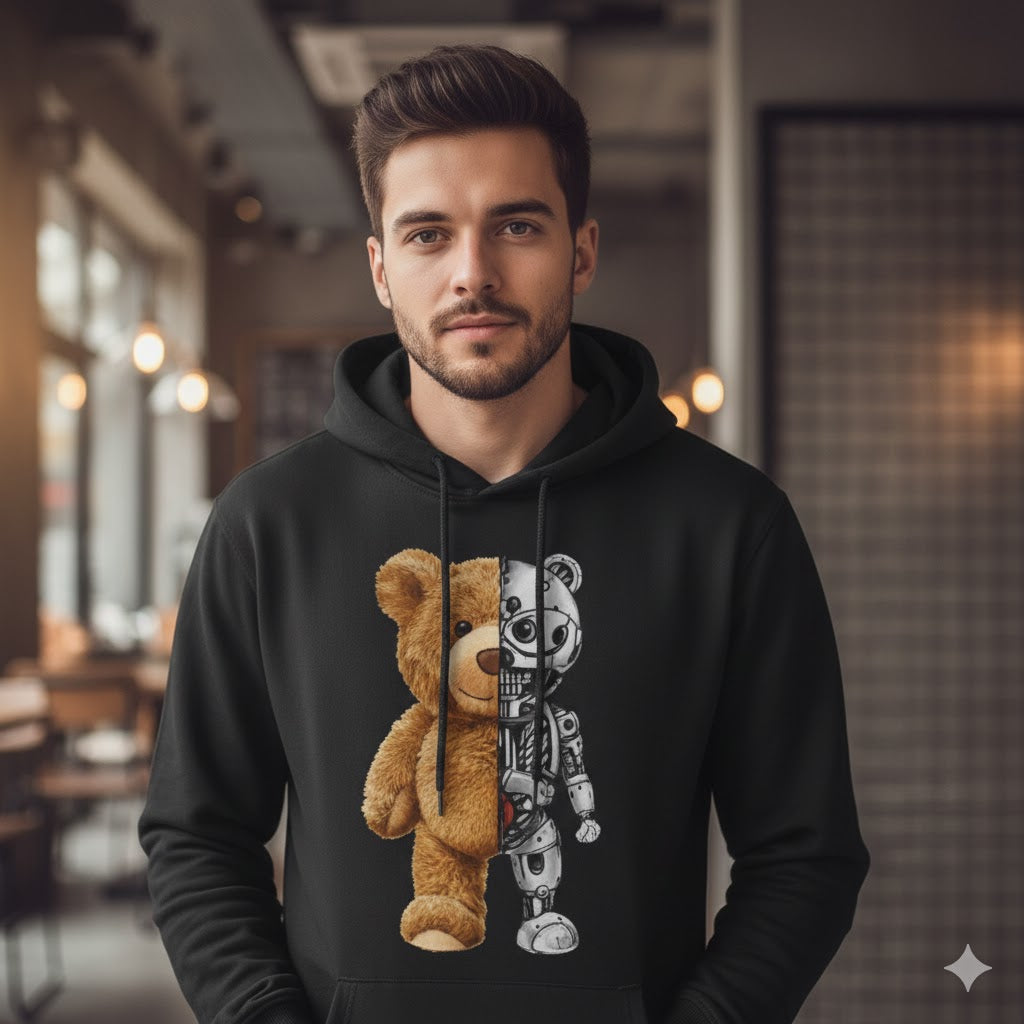 1 Pc Men's Fleece Printed Hoodie – Teddy Printed Black