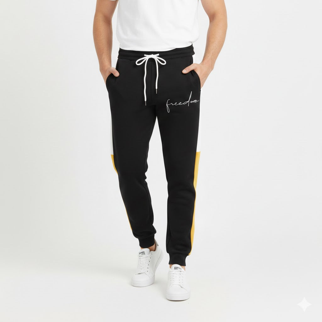 Men's Dri-Fit Performance Trousers – Black with Yellow & White Side Stripes
