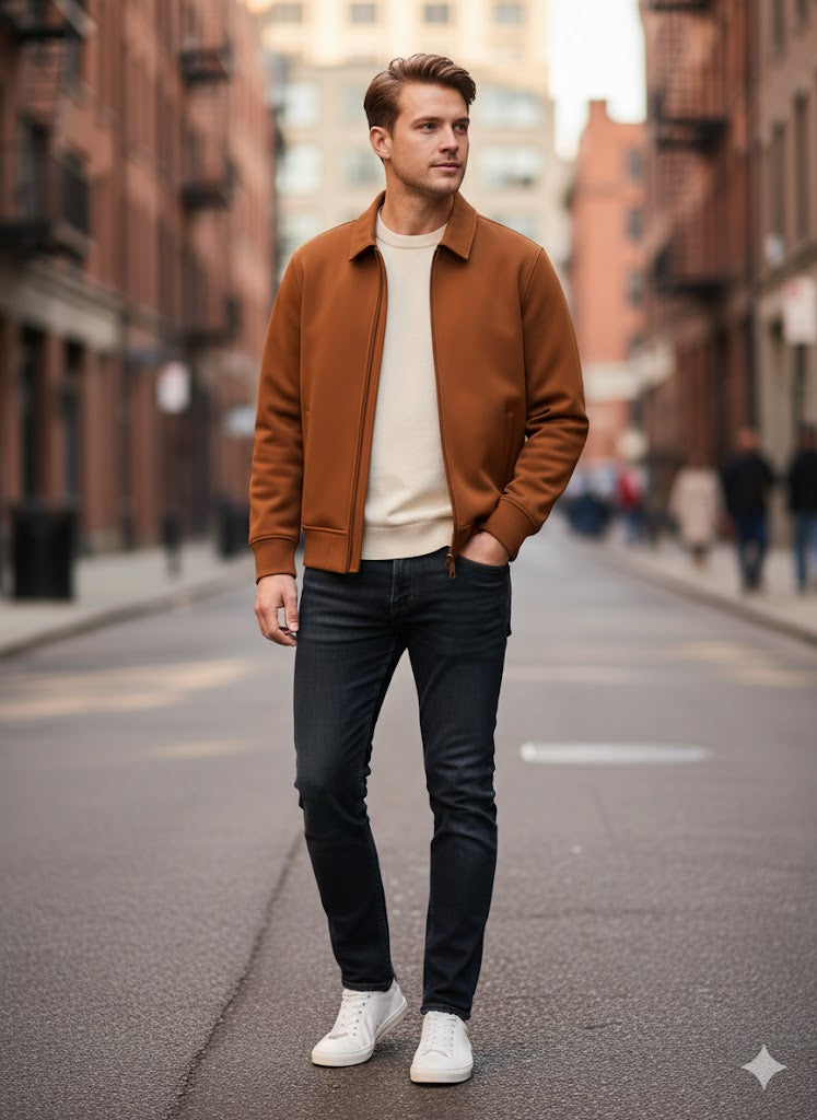 Men’s Mustard Color Plain Fleece Sweatshirt – Winter Cozy Wear