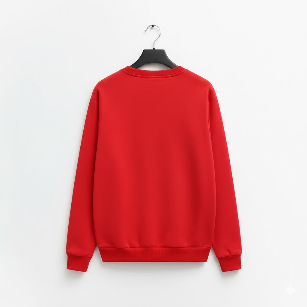 Men’s Stitched Fleece Printed Sweatshirt – Red with Smile Text Print