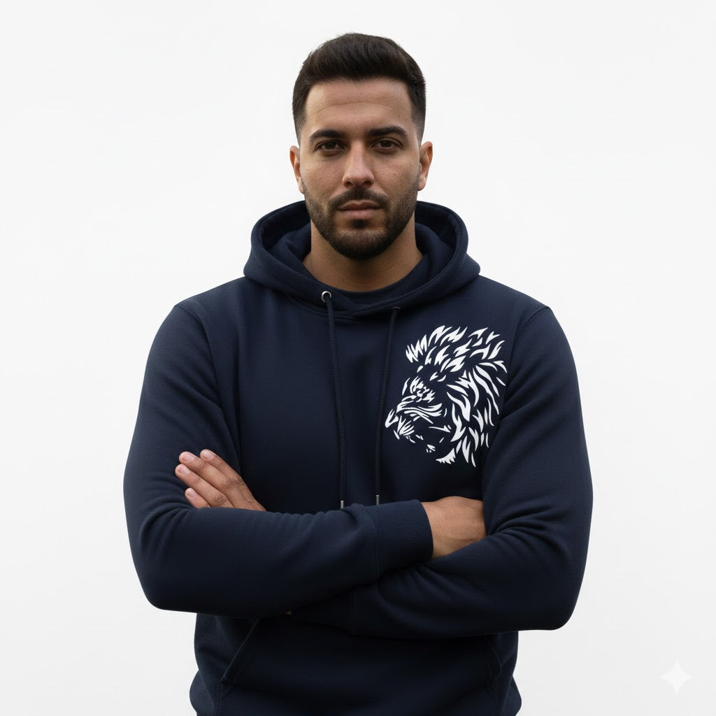 Men’s Blue Fleece Hoodie with White Tiger Print – Warm Casual Winter Wear (1 Pc)