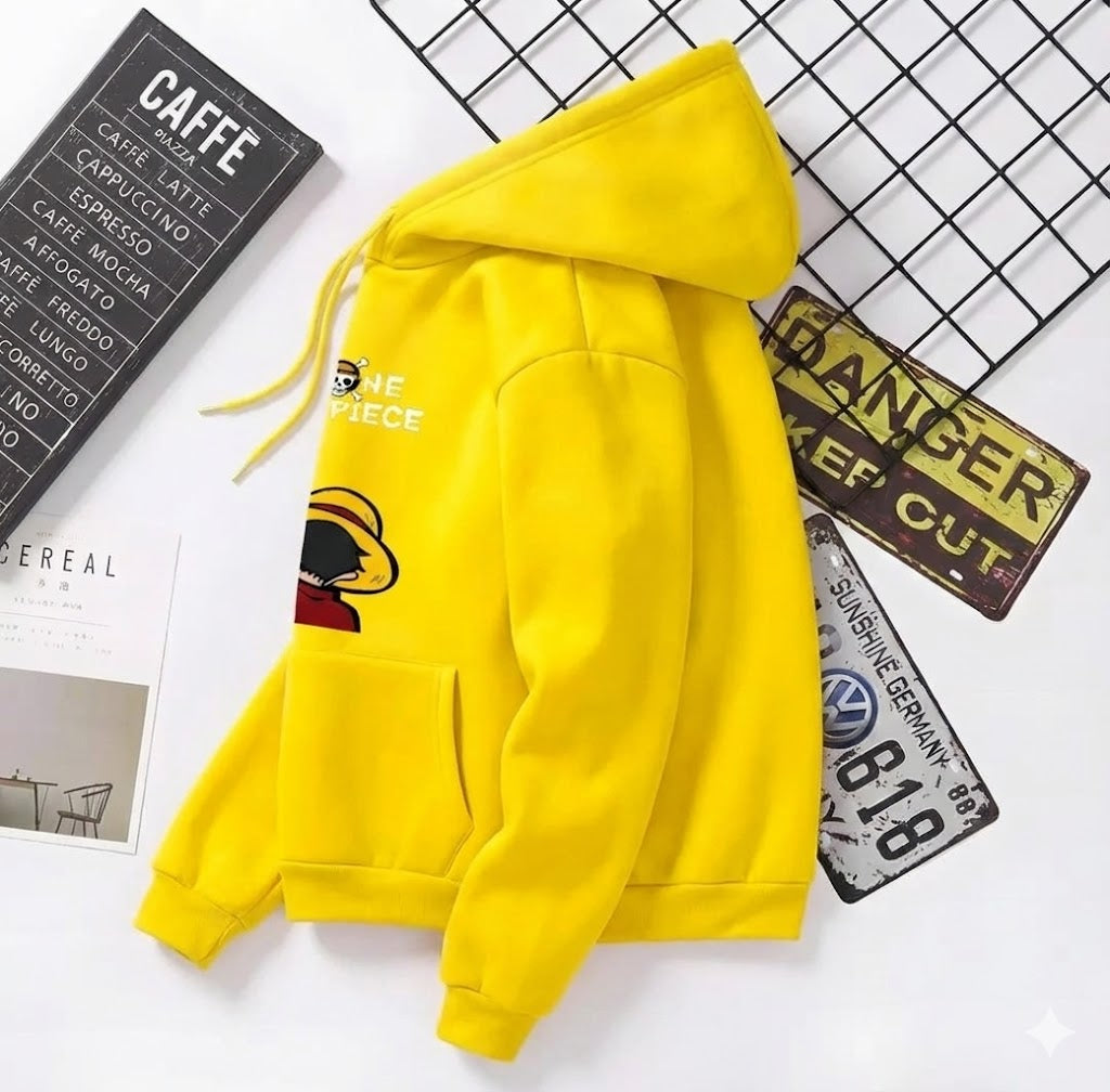 "One Piece" Graphic Fleece Hoodie – Back & Arm Print Streetwear