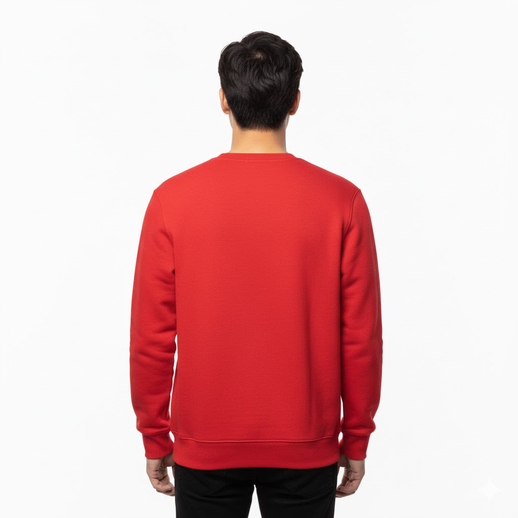 Men’s Stitched Fleece Printed Sweatshirt – Red with Smile Text Print
