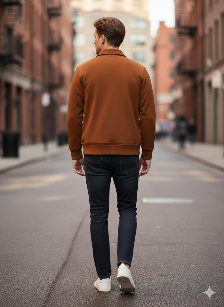 Men’s Mustard Color Plain Fleece Sweatshirt – Winter Cozy Wear