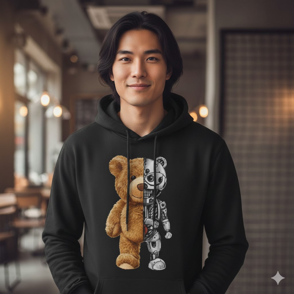 1 Pc Men's Fleece Printed Hoodie – Teddy Printed Black